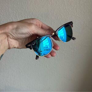 Ray-Ban Clubmaster Tortoiseshell Mirrored Blue Sunglasses